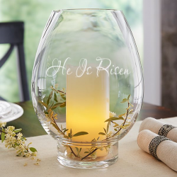 He Is Risen 10 Inch Hurricane Candle Holder With LED Candle