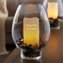 Happy Easter He Is Risen 10 Inch Hurricane Candle Holder With LED Candle
